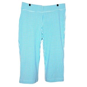 Lands End Womens Island Turquoise Gingham Print Starfish Crop Pants Size Large